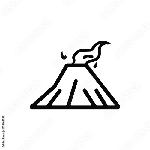 Erupting volcano depicted with thick outline and fire in black against white background