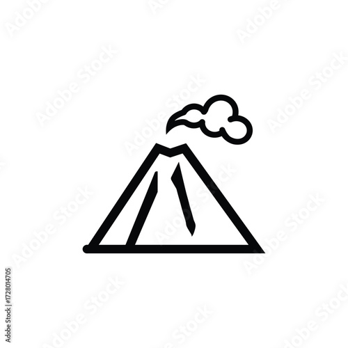 Minimalist outline showcases a stylized volcano emitting smoke on a crisp white background