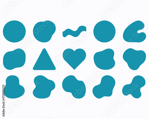 Collection of Teal Abstract Shapes Isolated on White Background Aesthetically Pleasing Design