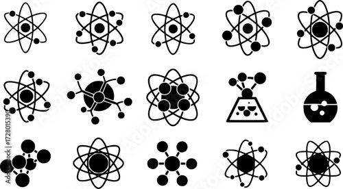 ATOM ICONS SILHOUETTE. ON WHITE BACKGROUND
