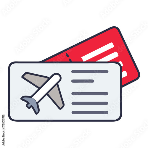 Airline boarding pass with flight details and airplane illustration  