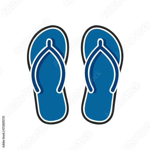 Blue flip-flops icon with simple design and outline  