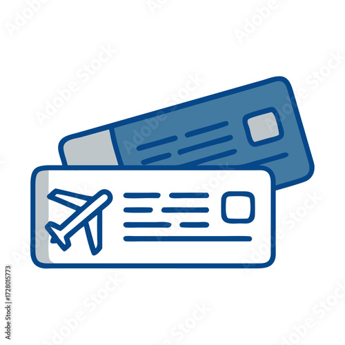 Boarding pass with airplane icon and payment card in blue design  