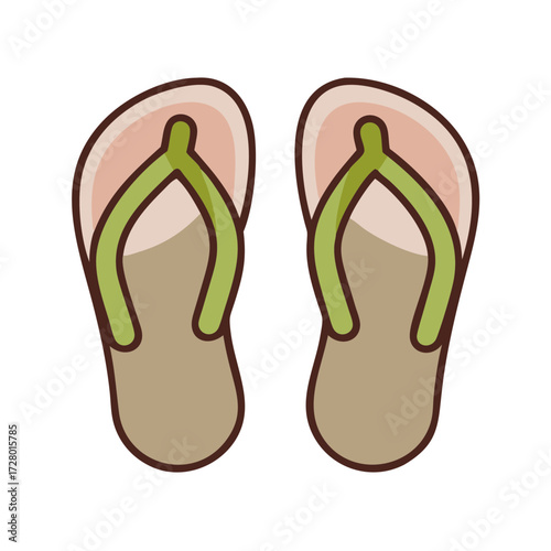 Flip-flops with green straps on a flat design background  