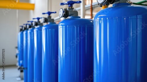 Blue Industrial Gas Cylinders in Modern Warehouse Environment