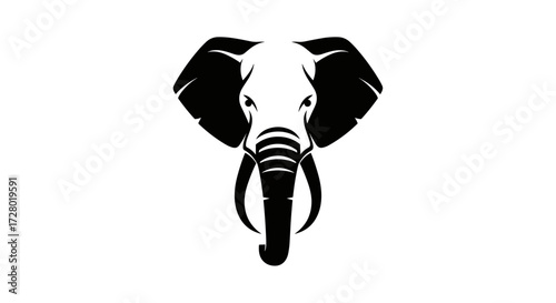 Black and white elephant head vector logo isolated flat illustration