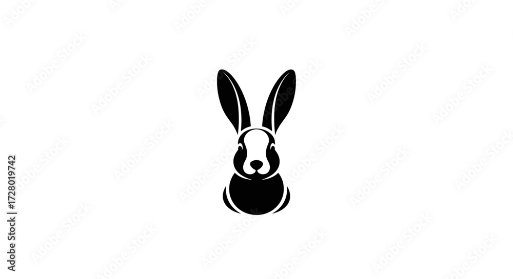 Obraz premium Black and white rabbit animal icon flat illustration isolated on white