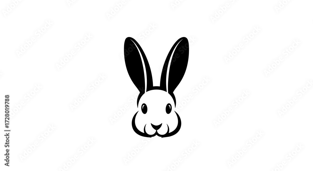Fototapeta premium Black and white rabbit head on white background flat illustration