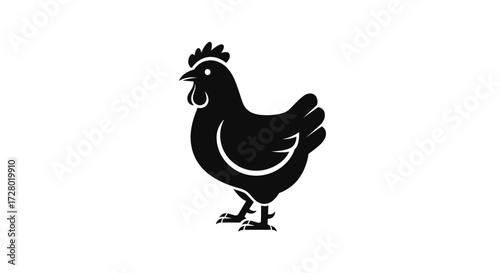 Black chicken silhouette standing on white background flat illustration