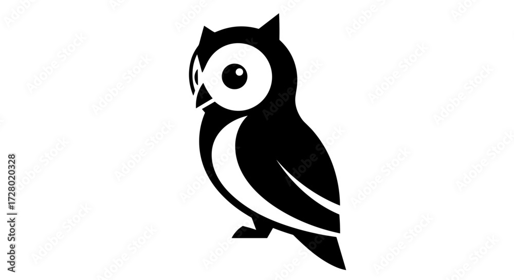 Obraz premium Black owl standing on a white background flat illustration