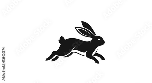 Black rabbit running on a white background flat illustration