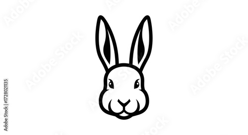 White rabbit head looking forward black outline flat illustration