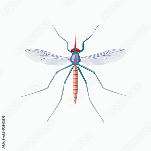 Vector Mosquito Illustration Detailed Insect with Transparent Wings and Red Eyes