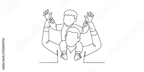 Single one-line drawing of a father carrying his child on his back. Minimalist continuous line art illustration symbolizing love, care, and family bond. Perfect for Father’s Day