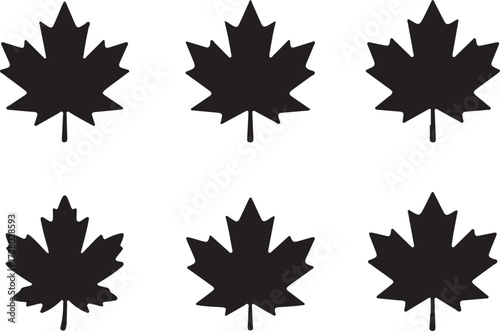Maple Leaves Silhouette Pattern: Six maple leaves arranged in a neat pattern of silhouette art, offering a striking visual for projects about botany, nature, or design.