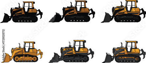 Bulldozer illustration, construction equipment, heavy machinery, crawler dozer, industrial loader, earthmoving vehicle, powerful tractor, excavation machine, construction industry, engineering vehicle