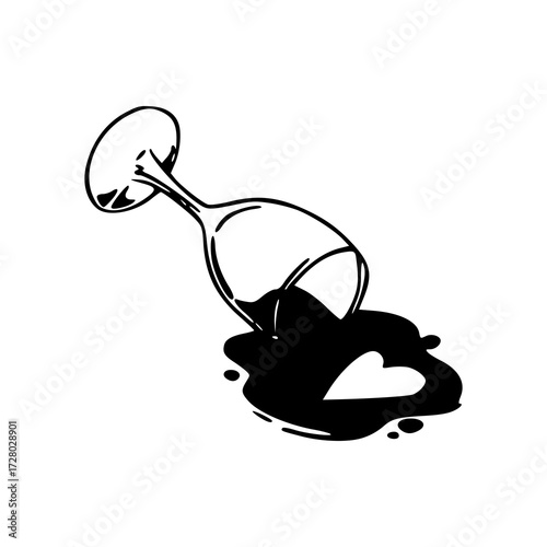 spilled wine glass with heart shape illustration