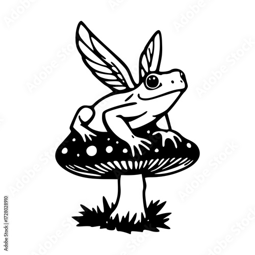 fairy frog sitting on toadstool