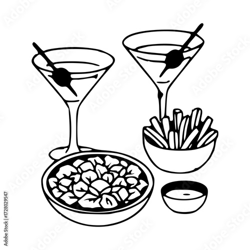 happy hour bar food and drink outline