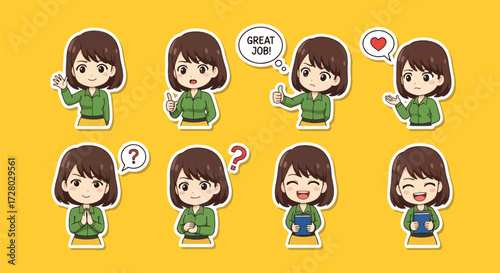 Adobe illustrator artwork vector illustration set of eight cute female character