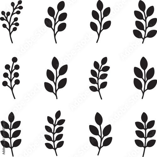 Black Botanical Branches: A curated collection of elegant black botanical branches, evoking a sense of simplicity and natural grace. Perfect for graphic resources.