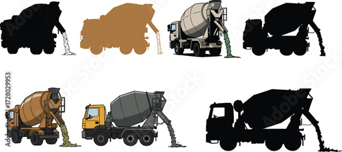 Concrete mixer truck, cement vehicle, construction machinery, heavy truck, industrial equipment, building site, cement mixing truck, construction vehicle illustration, transport