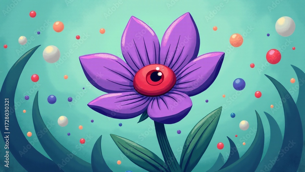 Fototapeta premium Stylized Purple Flower With Abstract Spheres