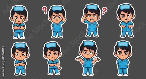 Adobe illustrator artwork vector illustration set of eight cute male nurse characters