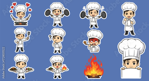 Adobe illustrator artwork vector illustration set of ten cute male chef characters
