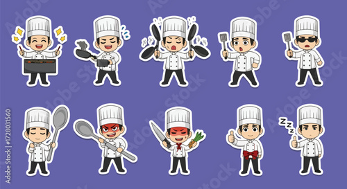 Adobe illustrator artwork vector illustration set of ten cute male chef characters