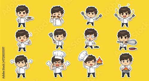Adobe illustrator artwork vector illustration set of ten cute male chef characters