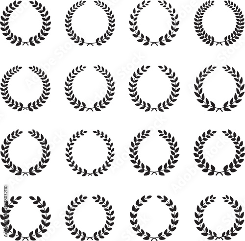 Laurel Wreaths Emblem: A collection of meticulously crafted laurel wreaths, symbols of honor, victory, and timeless achievement, presented in a clean, elegant style.