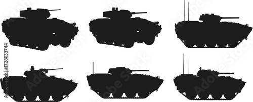 Military armored tank silhouettes, modern combat vehicle illustration, heavy war machine design, defense army transport artwork, tactical weapon graphic, battlefield armor