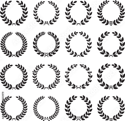 Elegant Laurel Wreaths: A collection of meticulously crafted laurel wreaths, symbolizing victory, honor, and achievement, perfect for conveying a sense of timeless prestige and classic design.