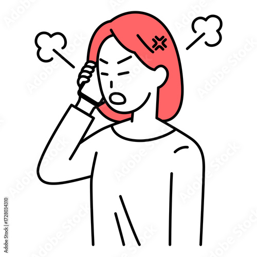 スマートフォンでの通話で怒る若い女性