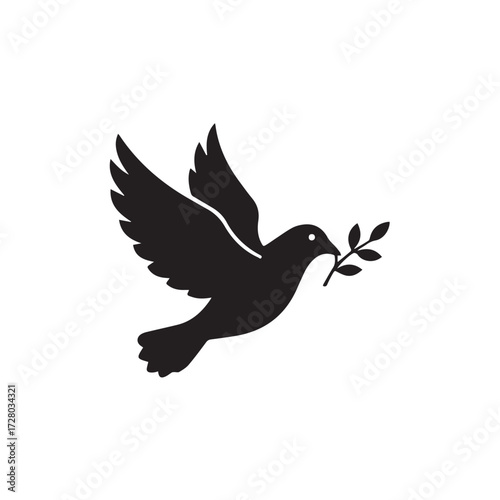 Silhouette of Peace: A graceful dove, a symbol of peace, takes flight, its silhouette conveying a message of hope and tranquility.