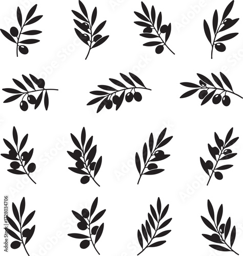 Olive Branch Elegance: Silhouette olive branches, each a testament to nature's delicate artistry and culinary heritage, offer a clean and minimalist design aesthetic.