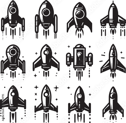 rocket boost set black silhouette art design transparent background stock photos premium quality