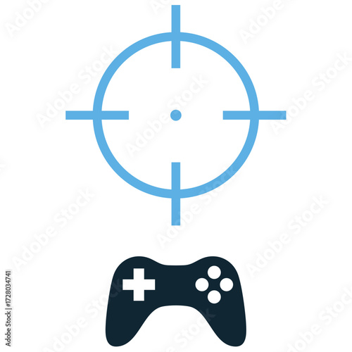 Shooting game icon vector. Perfect for gaming, action, and first-person shooter themes. A clear symbol representing a firearm or target, ideal for action-oriented and adrenaline-fueled designs.