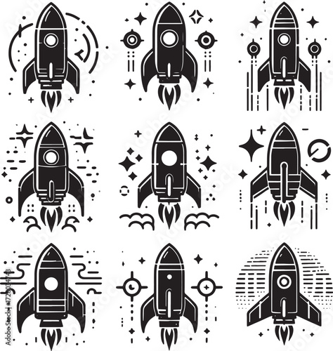 rocket boost set black silhouette art design transparent background stock photos premium quality