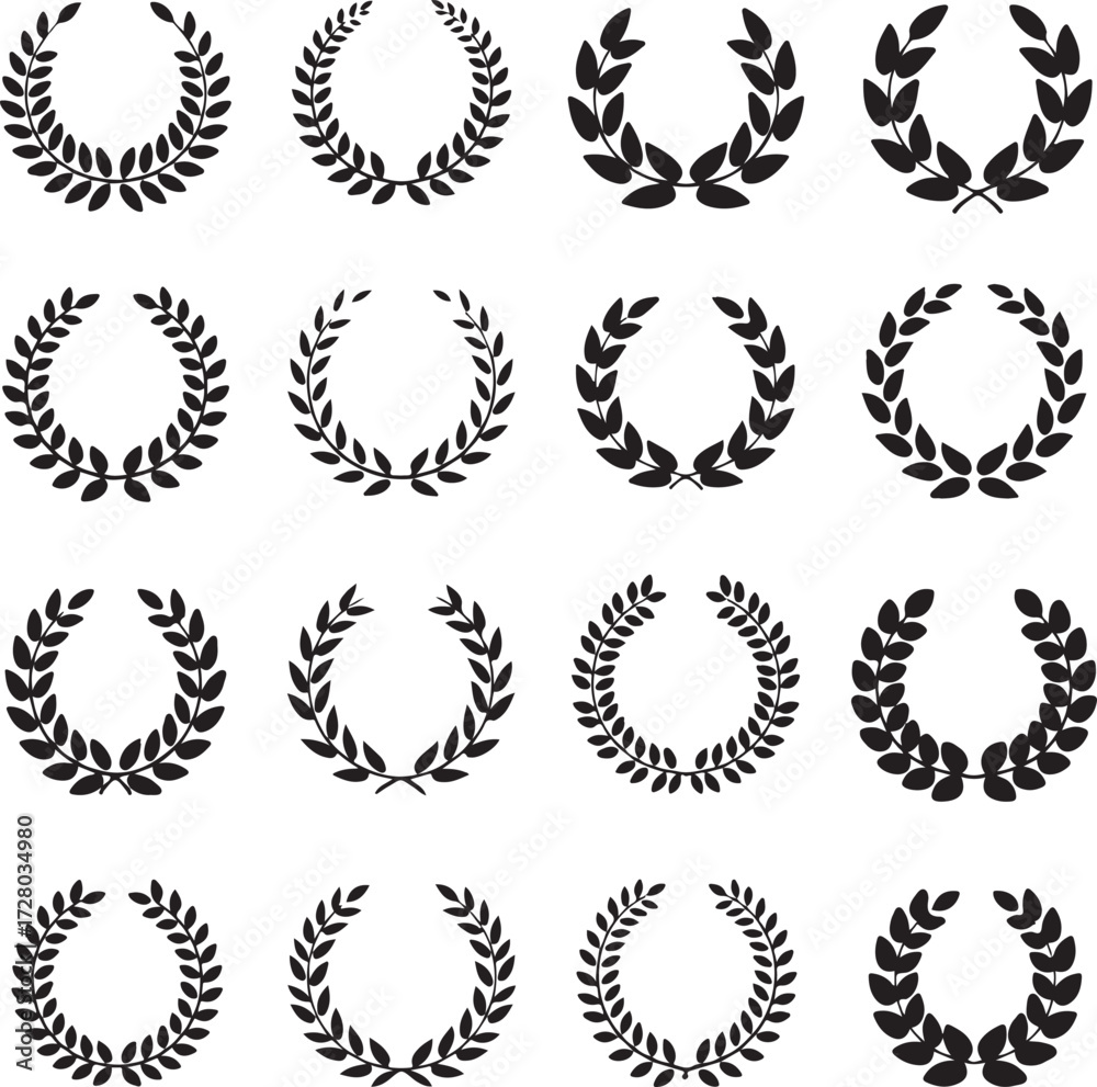 Obraz premium Laurel Wreaths: A collection of elegant laurel wreaths, each one a symbol of achievement, victory, and honor, perfect for designs related to success and triumph.