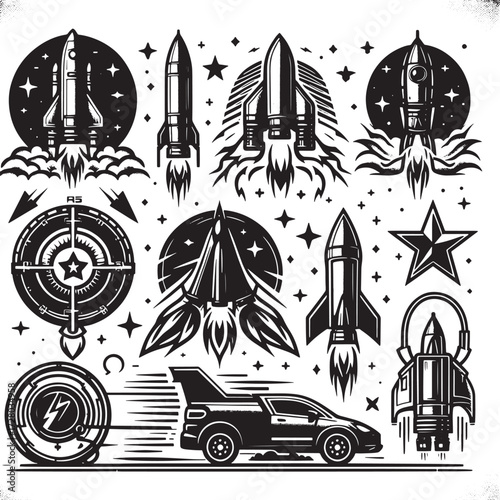 rocket boost set black silhouette art design transparent background stock photos premium quality