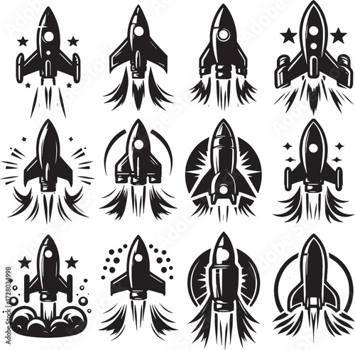 rocket boost set black silhouette art design transparent background stock photos premium quality