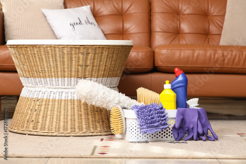 Basket of cleaning supplies...