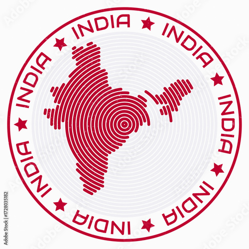 India map with round title. Country shape rings. India text around the country boundary shape. Artistic vector illustration.
