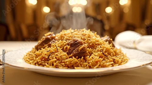 Delicious biryani recipe indian cuisine flavorful rice dish gourmet food photography restaurant setting video 4k