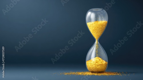 Elegant hourglass filled with shimmering golden sand, symbolizing the passage of time, wealth, luxury, and the importance of seizing opportunities in life and business ventures.