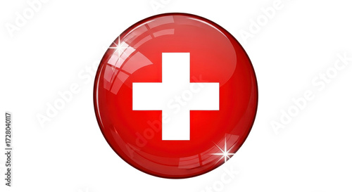 Swiss flag button with white cross isolated PNG with Transparent Background
