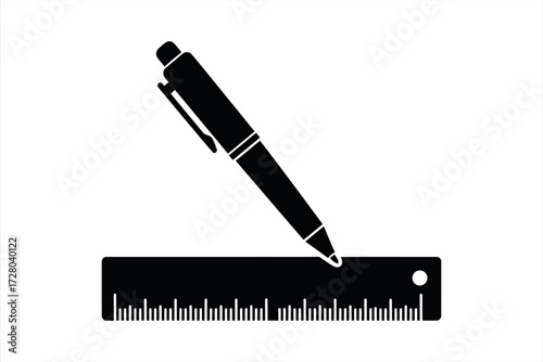 Black pen and ruler icon on white background with measurement marks measuring tool 1