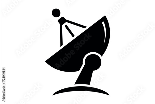Black satellite dish icon on white background communication technology antenna signal